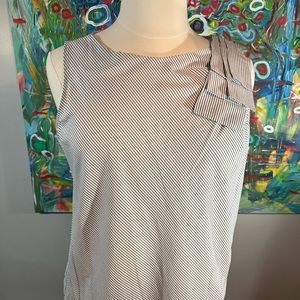 Gray and White Striped Sleeveless Blouse